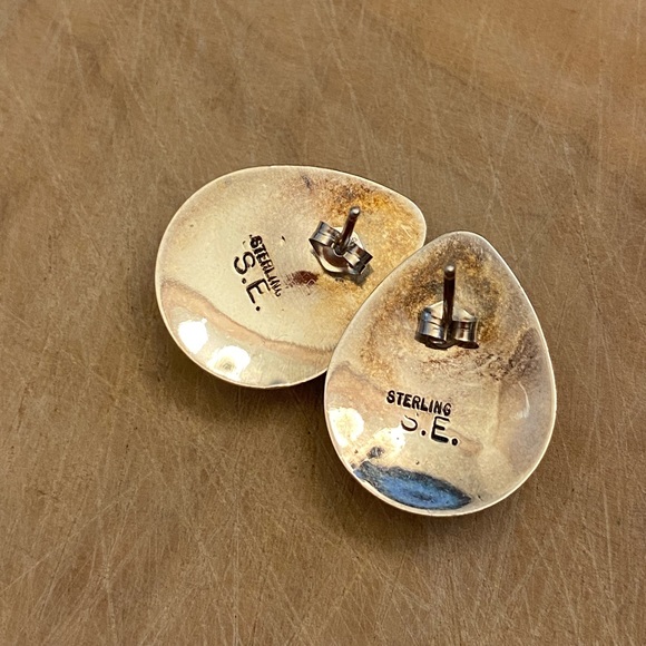 Vintage signed onyx teardrop 925 sterling silver earrings - Picture 6 of 6